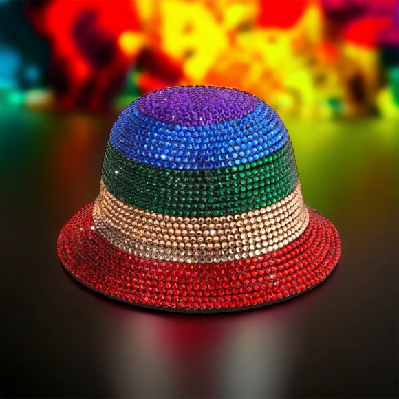 Shine Bright: NEW Rhinestone Rainbow Bucket Hat - Your Ultimate Festival Fashion - Picture 3 of 6